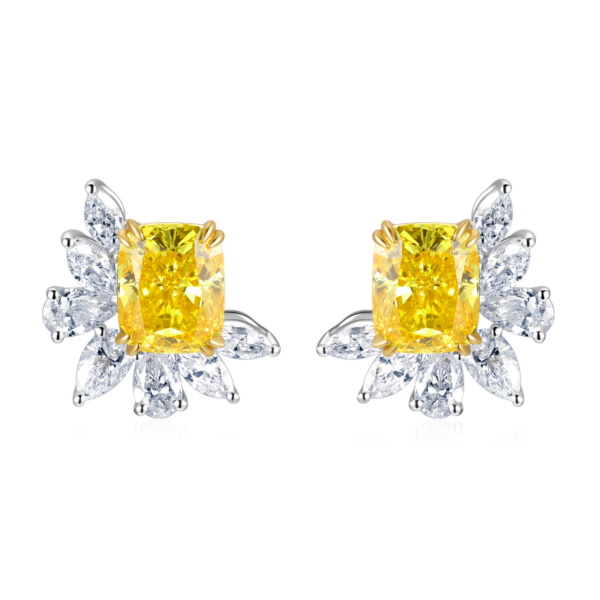 2.17ct & 2.1ct Emerald Cut Lab-Grown Yellow Diamond Earrings