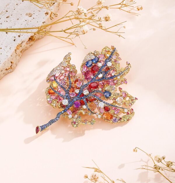 31.41ct Sapphire Maple Leaf Brooch