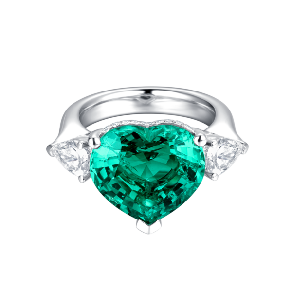 7.77ct Heart Cut Lab-Grown Emerald Ring