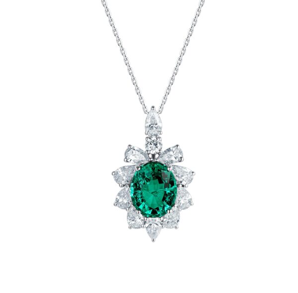 3.48ct Oval Cut Lab-Grown Emerald Necklace