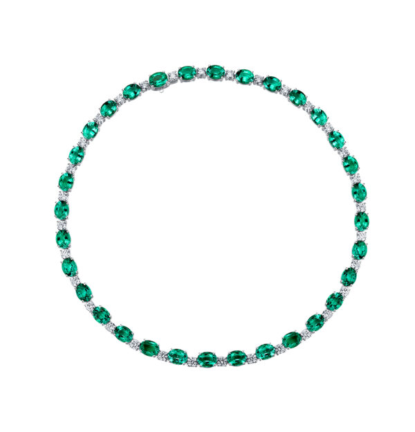 55.19ct TW Oval Cut Lab-Grown Emerald Necklace