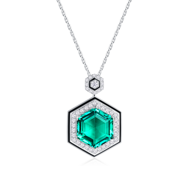 8.36ct Hexagonal Cut Lab-Grown Emerald Necklace